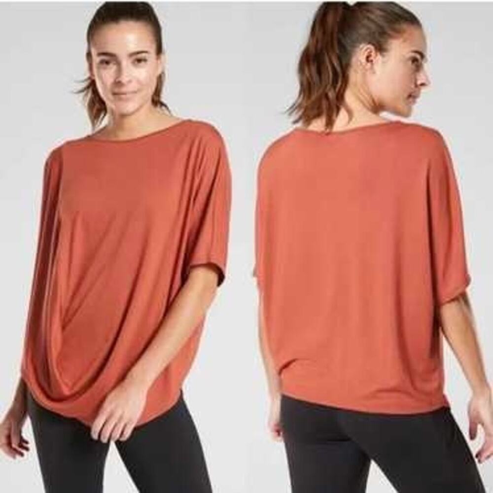 Athleta Burnt Orange Rust Modal Jersey Oversized Dolman Hi-Low Tunic Top XS